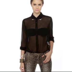 Topshop Size 2 Sheer Button Down With Gold Details